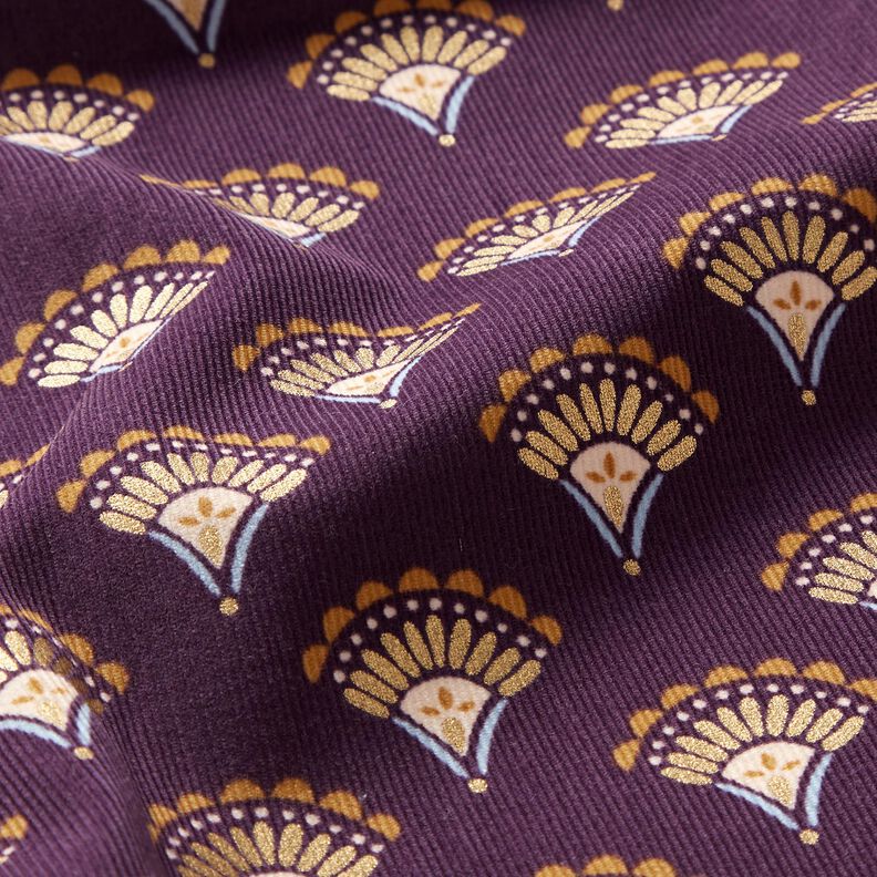 Velours milleraies Éventails à paillettes – aubergine,  image number 2
