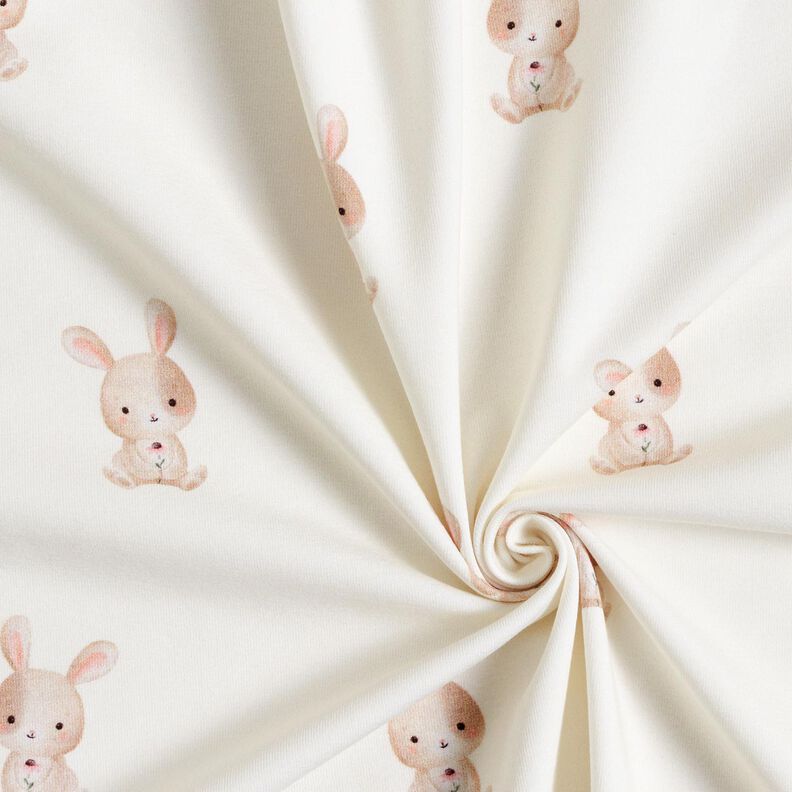 GOTS Jersey coton Lapin et fleur Impression numérique – ivoire, image number 3
