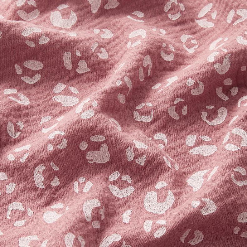 Tissu double gaze de coton Grand motif léopard – vieux rose foncé/blanc,  image number 2