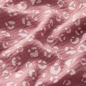 Tissu double gaze de coton Grand motif léopard – vieux rose foncé/blanc, 