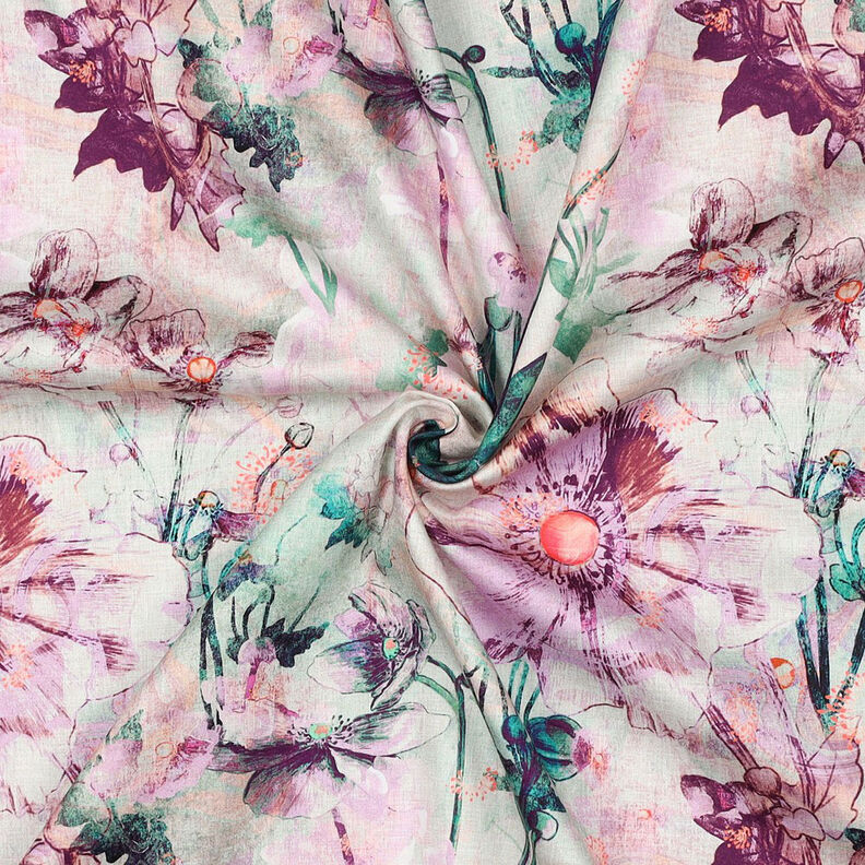 Satin de coton Japenese Anemone | Nerida Hansen – nature/lilas pastel,  image number 4