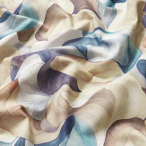 Tissu de décoration Semi-panama plante abstraite – bleu/cuivre, 