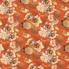 Tissu viscose Oiseaux et roses sauvages – terre cuite/caramel, 