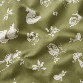 Tissu de décoration Semi-panama Scène d'animaux de la forêt – olive/nature, 