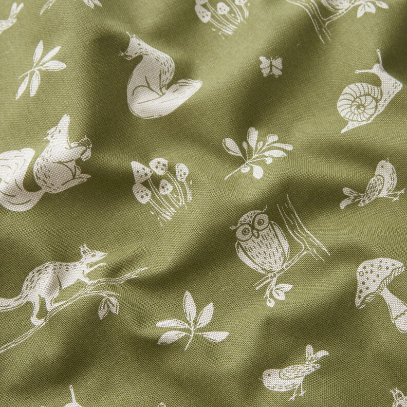 Tissu de décoration Semi-panama Scène d'animaux de la forêt – olive/nature, image number 2