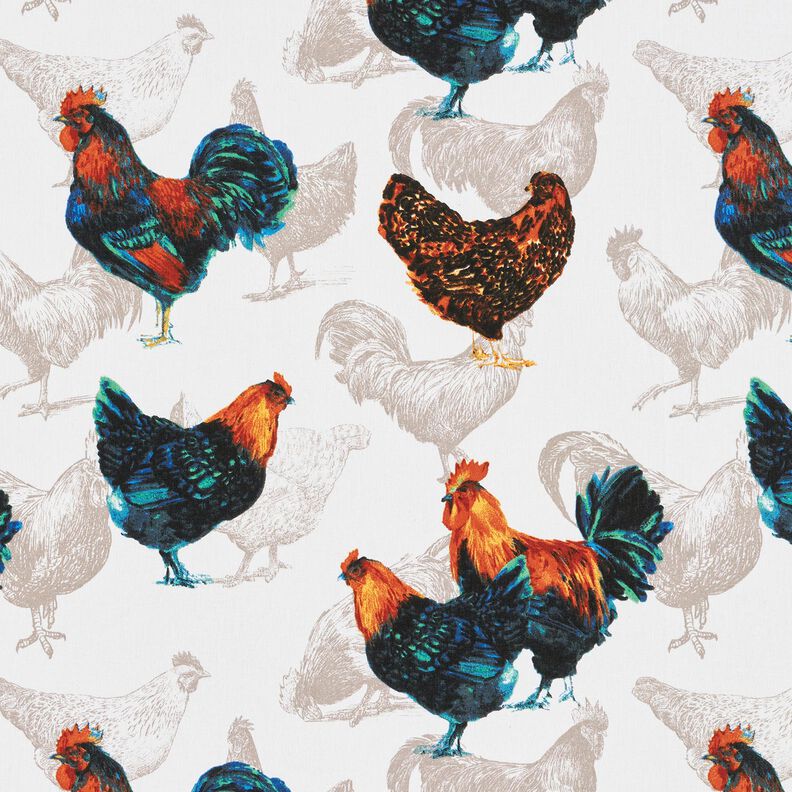 Tissu en coton Cretonne Poules – blanc/bleu nuit, image number 1