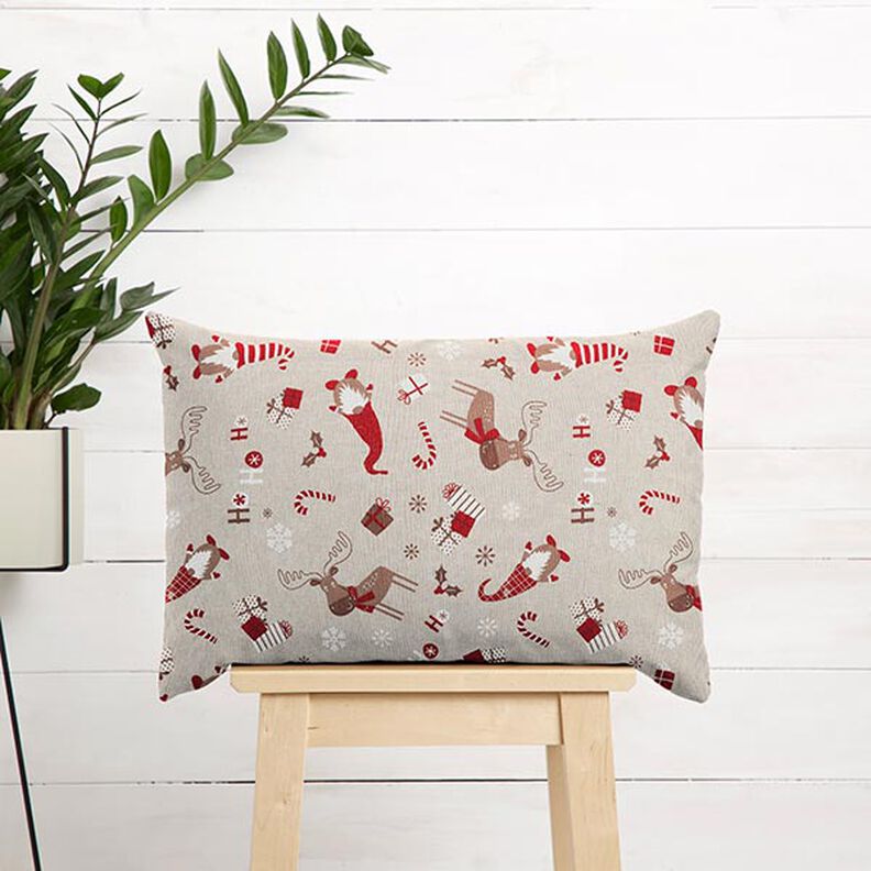 Tissu de décoration Semi-panama Lutins et rennes – beige/rouge, image number 8
