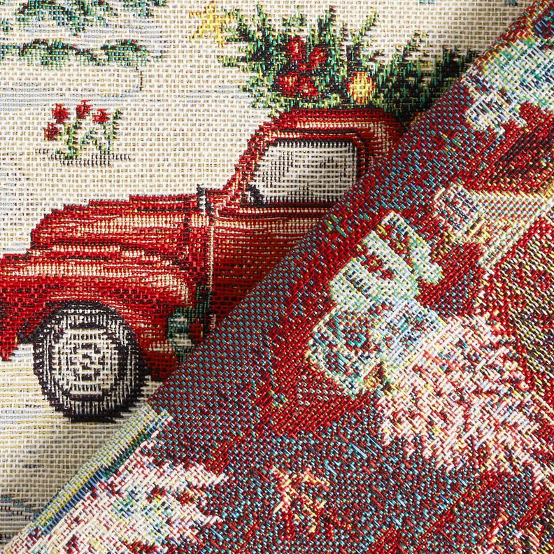 Tissu de décoration Gobelin Lutins de Noël – beige clair/rouge, image number 4
