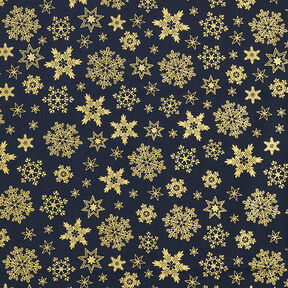 Tissu en coton Popeline Cristaux de neige – bleu nuit/or, 