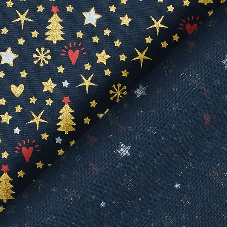 Tissu en coton Popeline Cœurs et étoiles – bleu nuit/or, image number 4