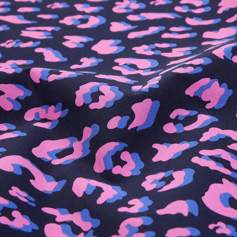 Coton enduit motif léopard abstrait | Poppy Fabrics – bleu nuit/rose vif, image number 2