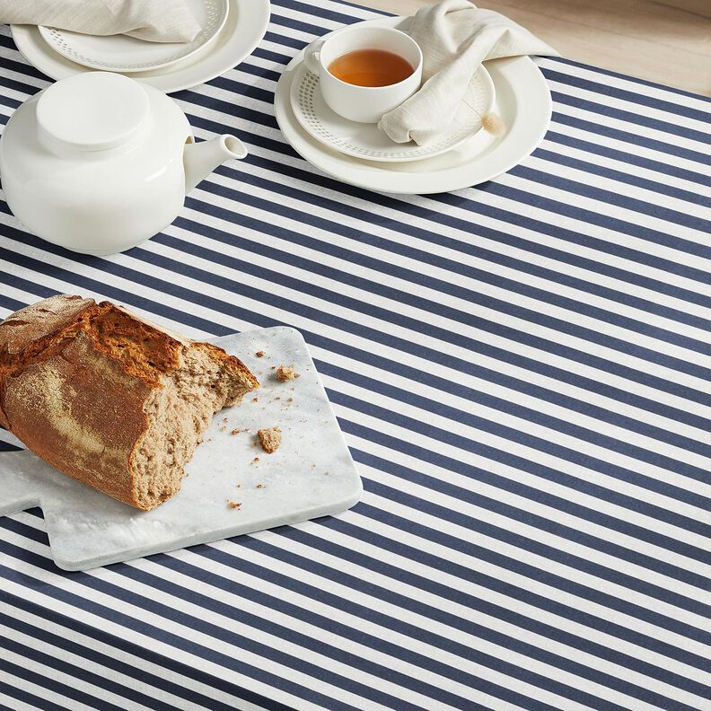 Tissu en coton Cretonne rayures marines – bleu noir/taupe clair, image number 6