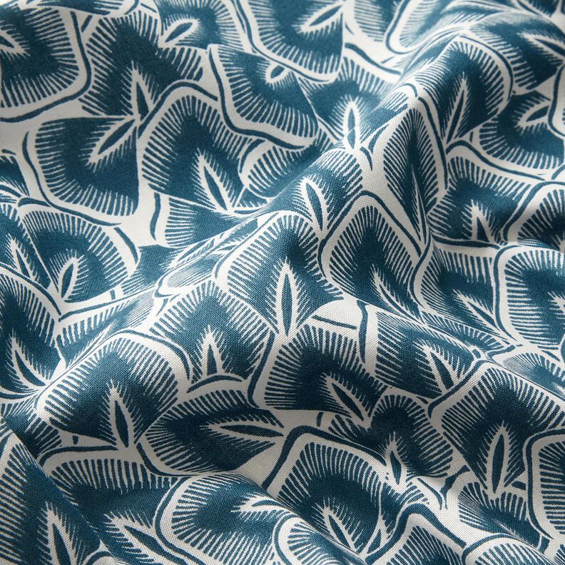 Tissu en coton Cretonne Feuilles abstraites – bleu océan/ivoire,  image number 2