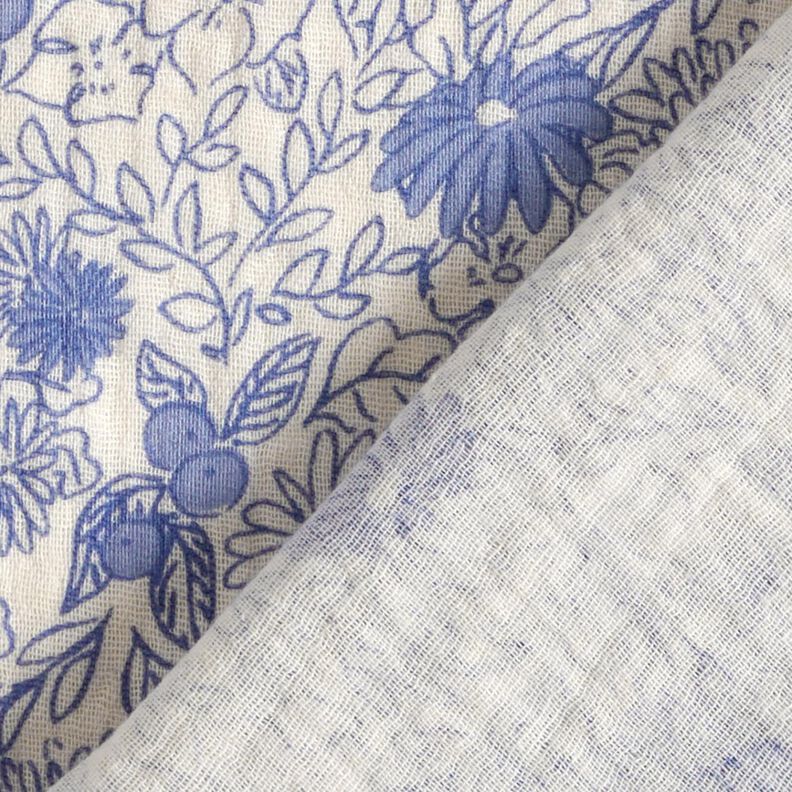 Tissu double gaze de coton Fleurs bleues – blanc/bleu brillant,  image number 4