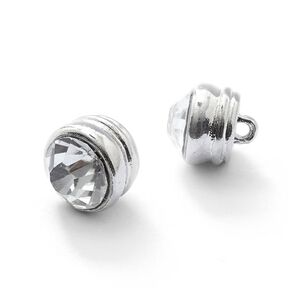Bouton à queue métallique avec strass [ Ø10 mm ] – argent métallique, 