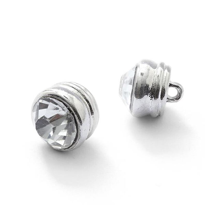 Bouton à queue métallique avec strass [ Ø10 mm ] – argent métallique,  image number 2