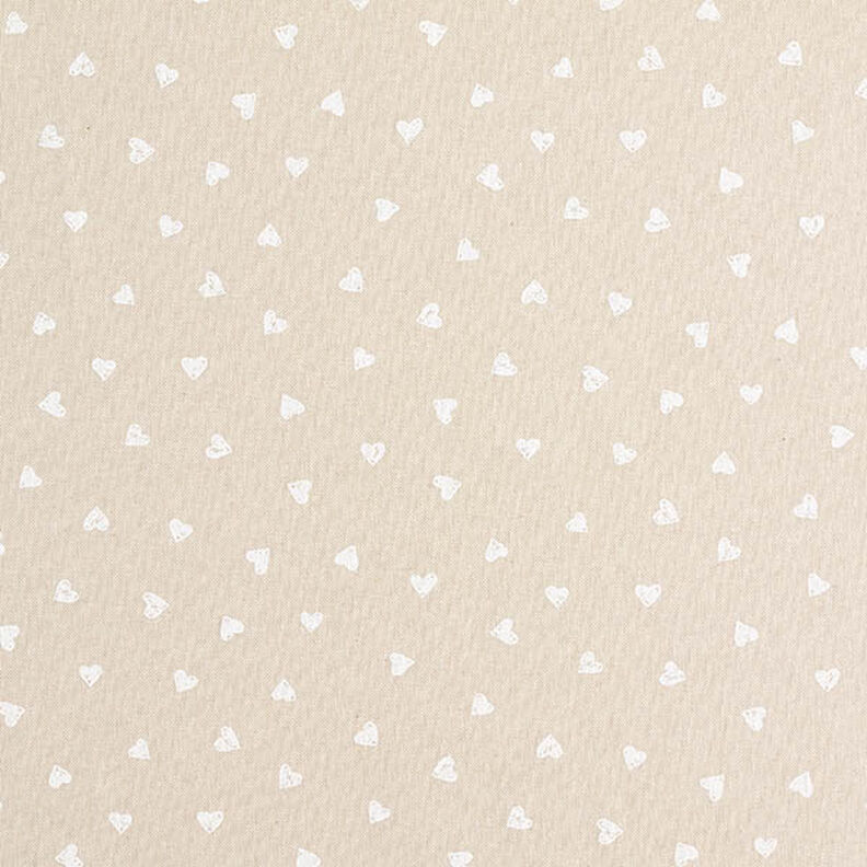 Tissu de décoration Semi-panama Petits cœurs – blanc/nature, image number 1