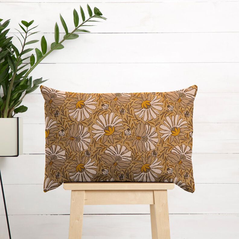 Tissu de décoration Semi-panama Grandes fleurs – beige foncé/jaune curry, image number 6