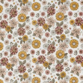 Tissu double gaze de coton Fleurs rétros – blanc, 