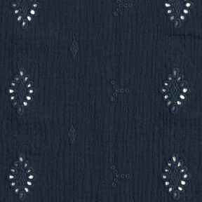Tissu double gaze de coton Dentelle brodée Losange – bleu marine, 
