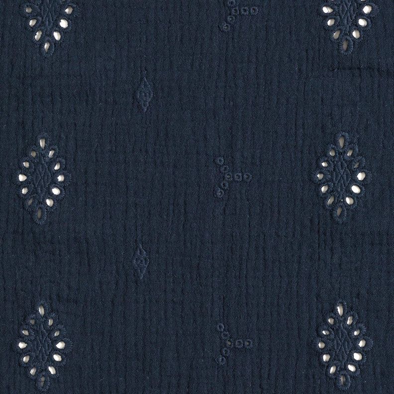 Tissu double gaze de coton Dentelle brodée Losange – bleu marine,  image number 1