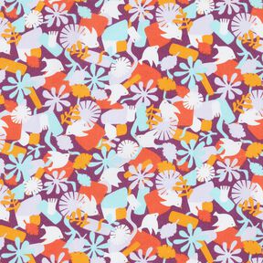 Tissu en coton Cretonne Oiseaux et fleurs – raisin/violet pastel, 