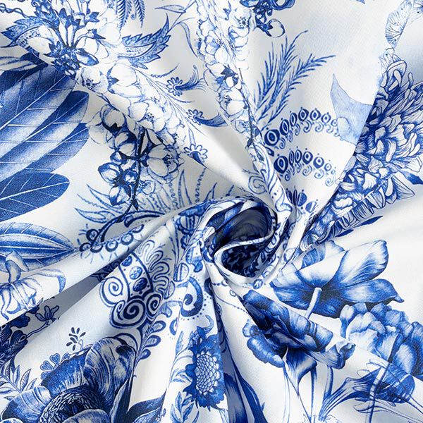Tissu de décoration Canvas fleurs opulentes 280 cm – bleu roi/blanc,  image number 3