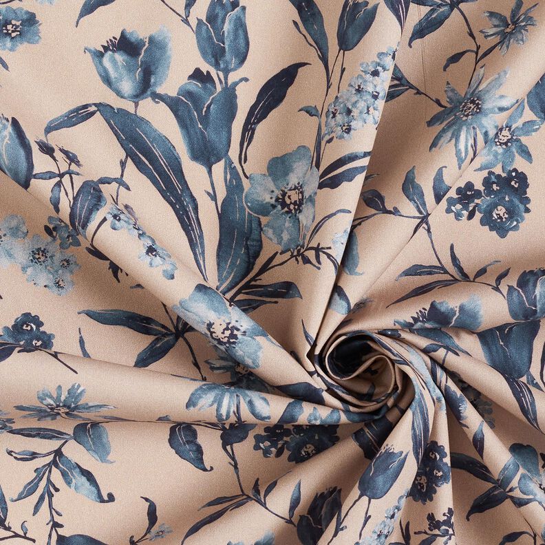 Popeline Fleurs aquarelle – dune/bleu jean,  image number 3