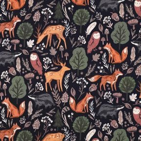 Sweatshirt gratté Animaux dans la forêt Impression numérique | Poppy Fabrics – bleu nuit, 