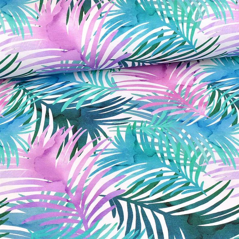 Jersey coton Feuilles de palmier colorées | Glitzerpüppi – blanc,  image number 2