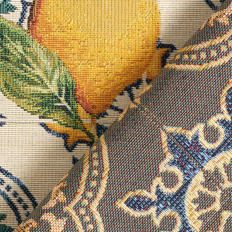 Tissu de décoration Gobelin Carreaux avec citrons – nature/jaune citron,  image number 4