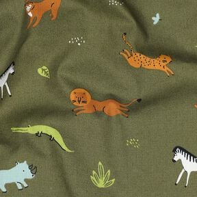 GOTS Popeline coton Animaux des steppes | Poppy Fabrics – olive foncé, 