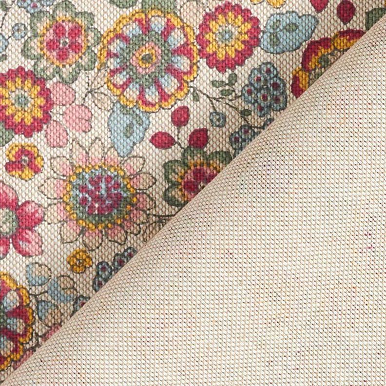 Tissu de décoration Semi-panama Grandes fleurs – nature/rose vif,  image number 4
