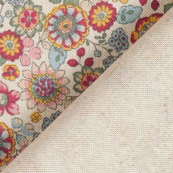 Tissu de décoration Semi-panama Grandes fleurs   – nature/rose vif,  image number 4