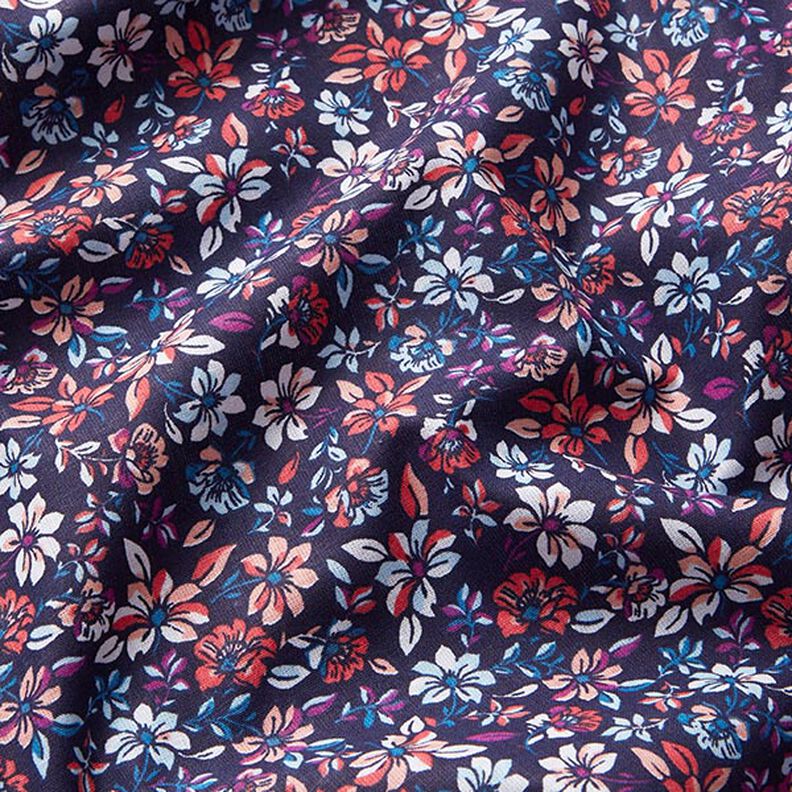 Tissu en coton Cretonne Petites fleurs – homard/bleu marine,  image number 2