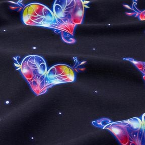 Jersey coton Coeurs colorés | Glitzerpüppi  – bleu nuit/framboise,  Jersey coton Coeurs colorés | Glitzerpüppi  – bleu nuit/framboise,