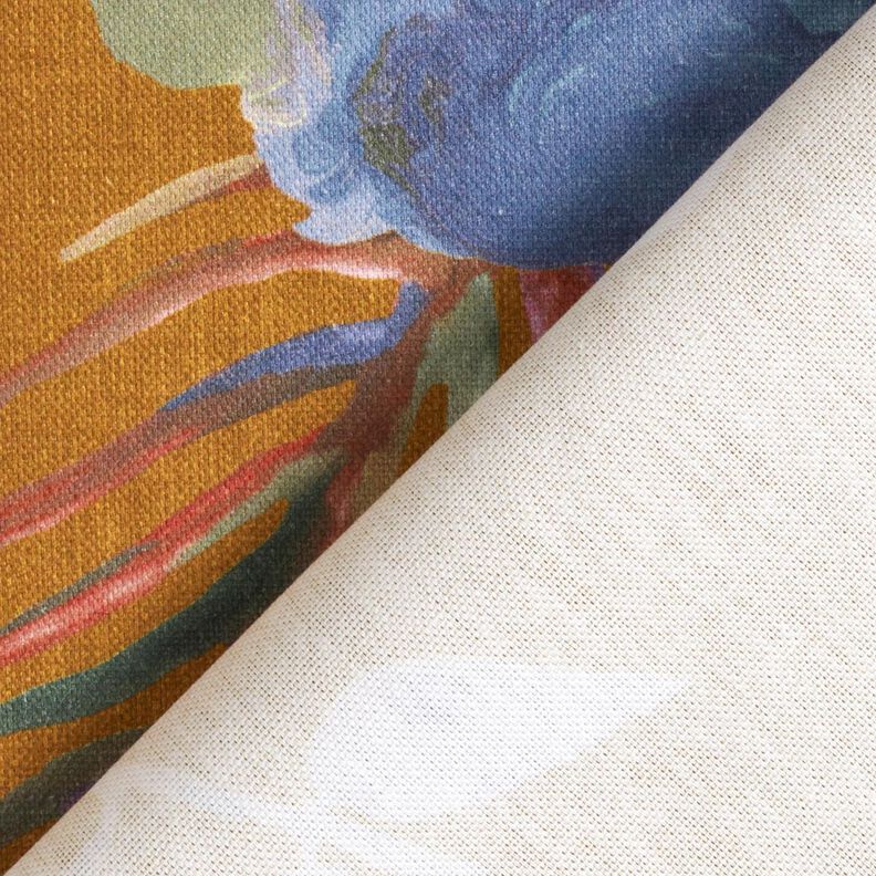 Tissu de décoration Semi-panama Grandes fleurs rétro – caramel/kaki clair,  image number 4