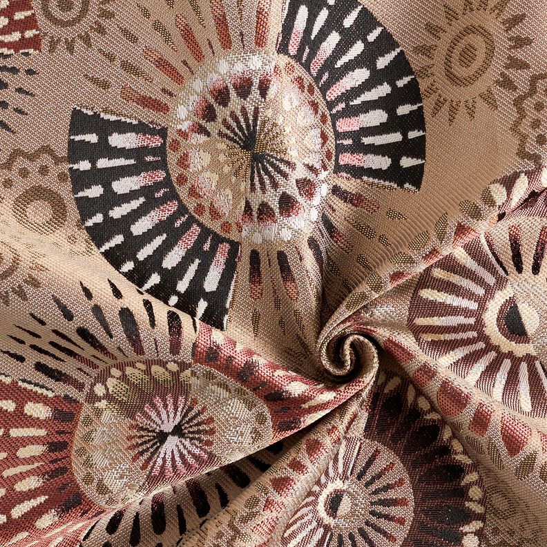 Tissu de décoration Jacquard Mandala élégant – taupe foncé/bordeaux,  image number 3