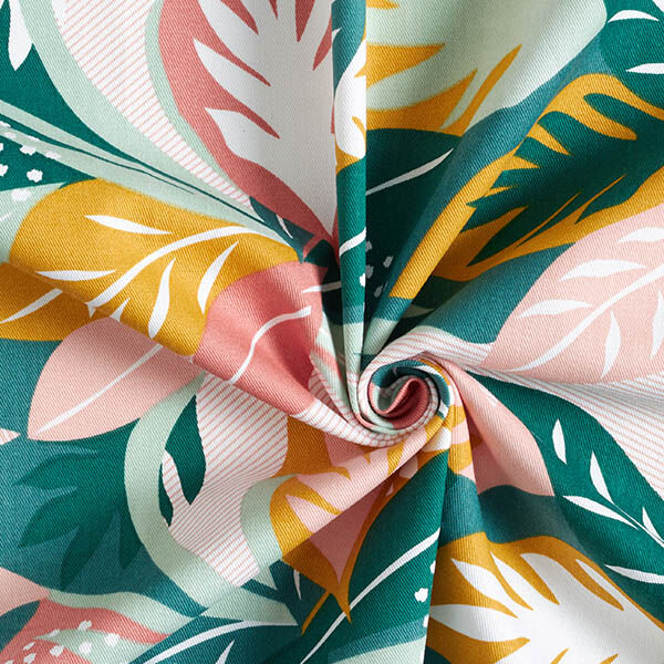 Tissu de décoration Sergé coton Esquisses de feuilles – rose/vert foncé,  image number 3
