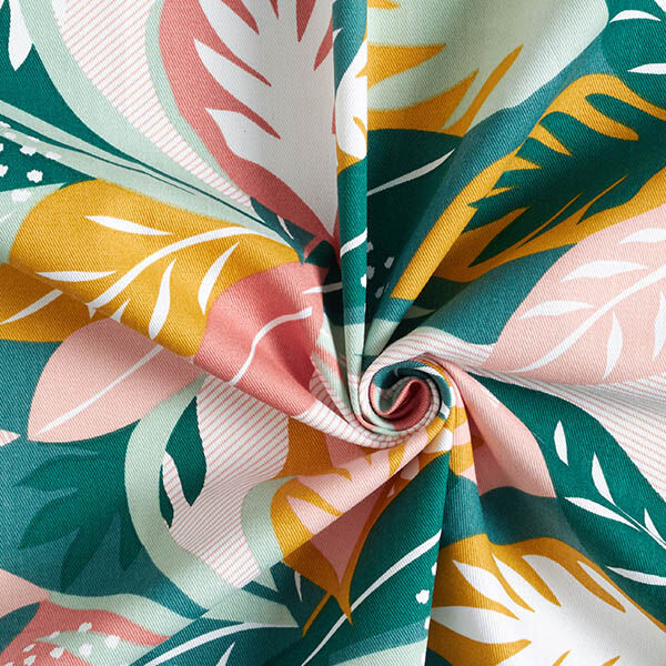 Tissu de décoration Sergé coton Esquisses de feuilles – rose/vert foncé, image number 3