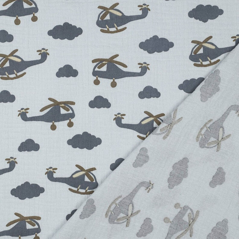 Tissu double gaze de coton Hélicoptère | by Poppy – bleu bébé/gris schiste,  image number 4