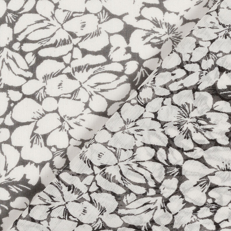 Crêpe mousseline Décor floral – blanc/noir,  image number 4