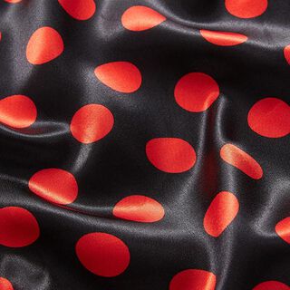 Satin de polyester gros pois – noir/rouge, 