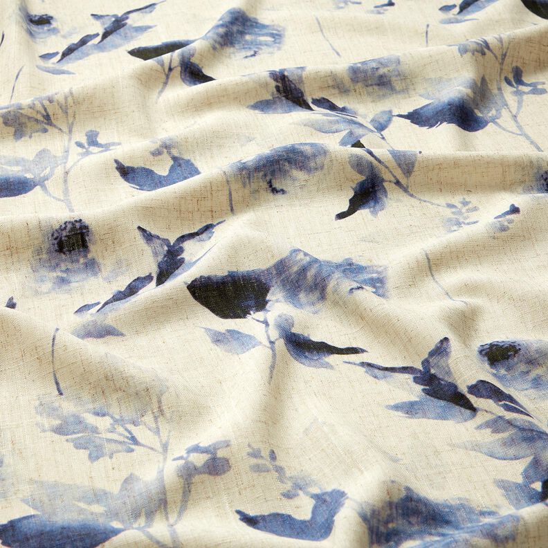 Mélange viscose lin Roses à l'aquarelle – nature/bleu marine,  image number 2