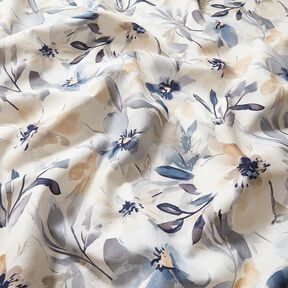 Tissu de décoration Semi-panama grandes fleurs – amande/bleu, 