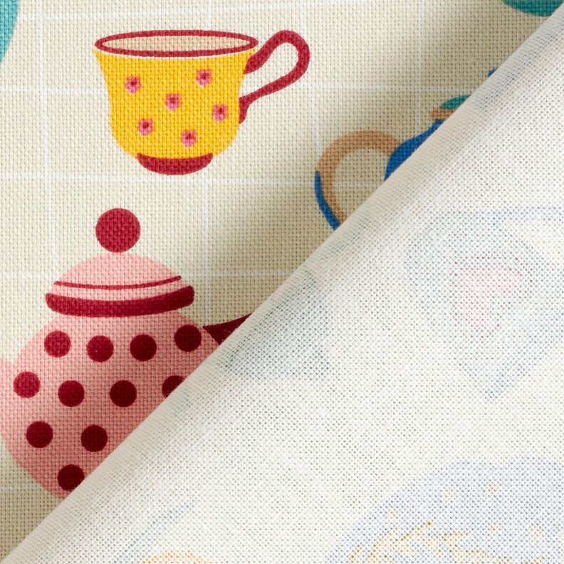 Tissu de décoration Semi-panama Théières – beige clair/bleu, image number 4