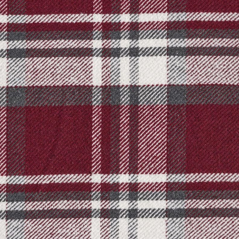 Tissu de manteau à carreaux avec envers fourrure – rouge bordeaux/gris schiste, image number 1