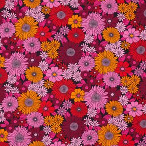 Tissu viscose Fleurs d’été – rouge feu/noir, 