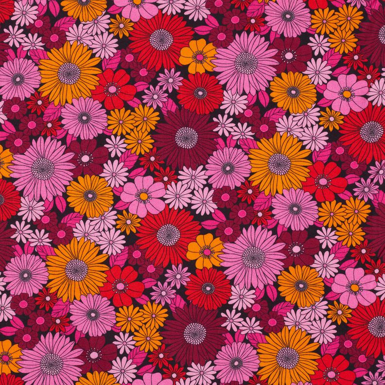 Tissu viscose Fleurs d’été – rouge feu/noir,  image number 1