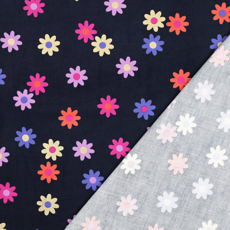 Velours milleraies Fleurs avec imprimé pailleté | Poppy Fabrics – bleu marine, image number 4